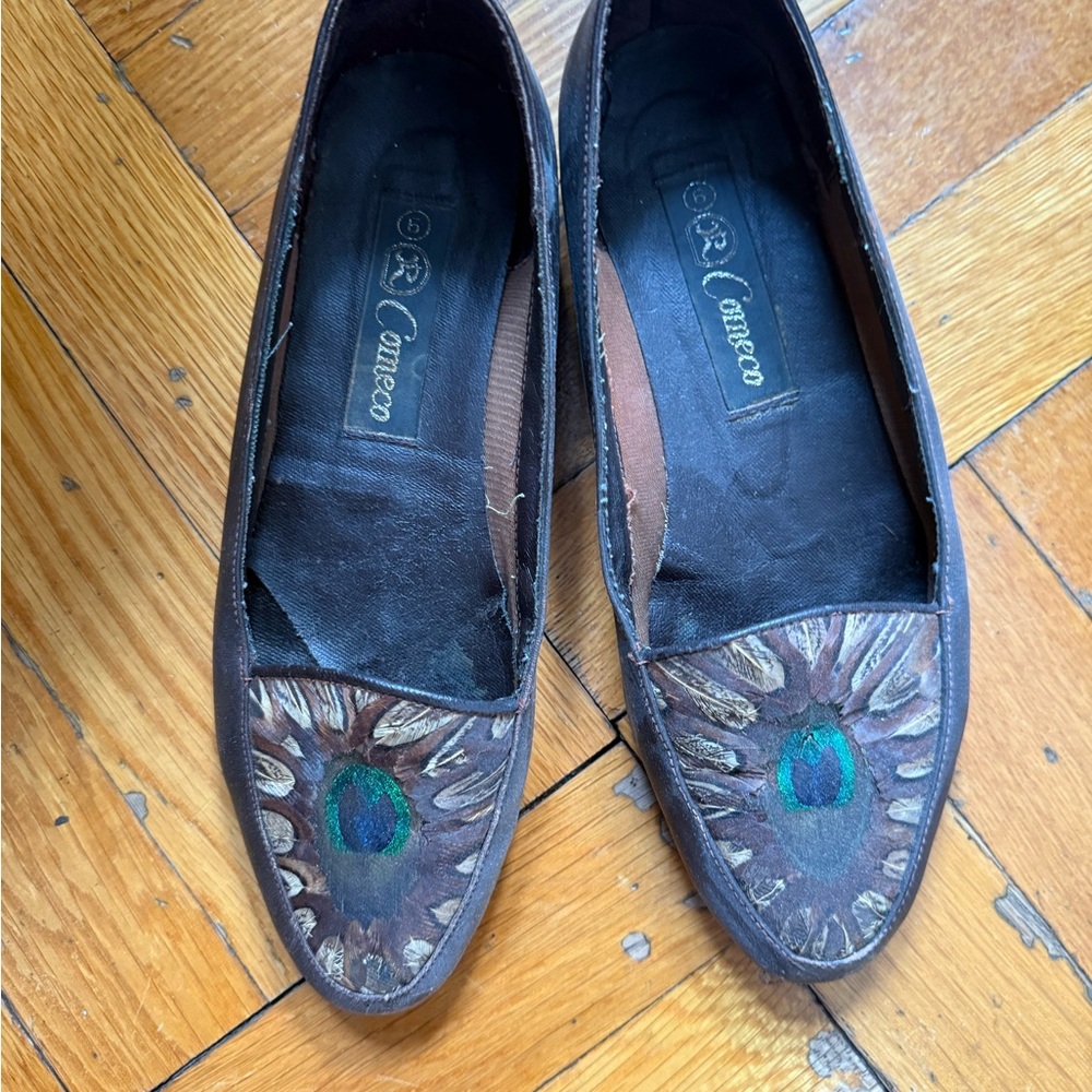 Brown & Green Embellished Women's Loafers